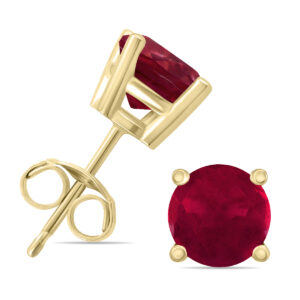 14K Yellow Gold 4MM Round Ruby Earrings- GER59132RB