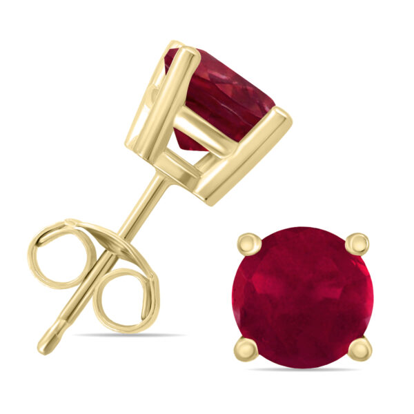 14K Yellow Gold 4MM Round Ruby Earrings- GER59132RB