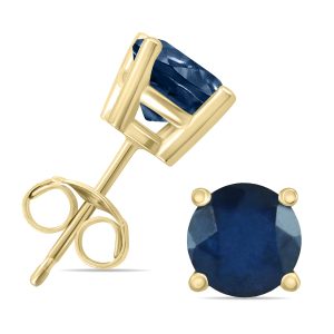 14K Yellow Gold 4MM Round Sapphire Earrings- GER59132SP