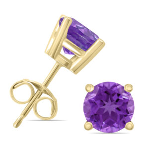 14K Yellow Gold 5MM Round Amethyst Earrings- GER59133AM
