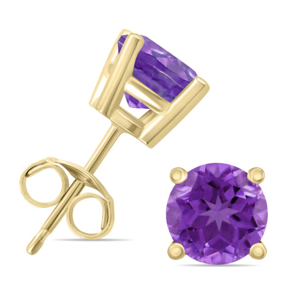 14K Yellow Gold 5MM Round Amethyst Earrings- GER59133AM