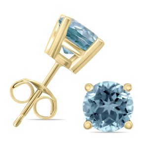 14K Yellow Gold 5MM Round Aquamarine Earrings- GER59133AQ