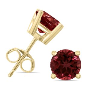 14K Yellow Gold 5MM Round Garnet Earrings- GER59133GT