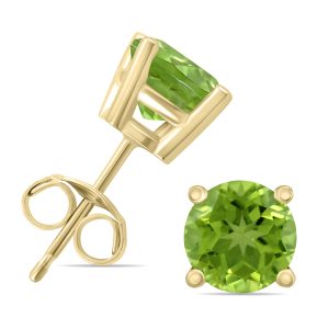 14K Yellow Gold 5MM Round Peridot Earrings- GER59133PD