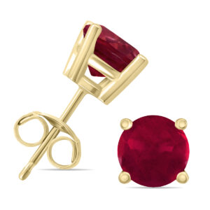 14K Yellow Gold 5MM Round Ruby Earrings- GER59133RB