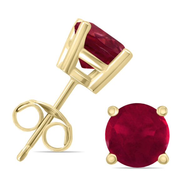 14K Yellow Gold 5MM Round Ruby Earrings- GER59133RB