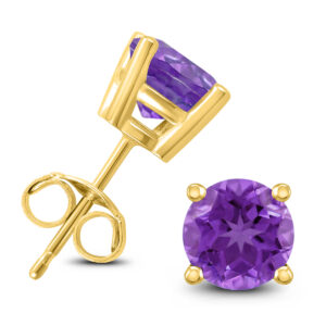 14K Yellow Gold 6MM Round Amethyst Earrings- GER59134AM