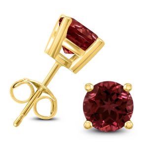 14K Yellow Gold 6MM Round Garnet Earrings- GER59134GT