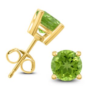 14K Yellow Gold 6MM Round Peridot Earrings- GER59134PD