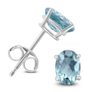 14K White Gold 5x3MM Oval Aquamarine Earrings- GER59136AQ