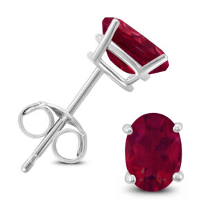 14K White Gold 5x3MM Oval Ruby Earrings- GER59136RB