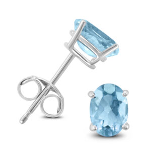 14K White Gold 6x4MM Oval Aquamarine Earrings- GER59137AQ