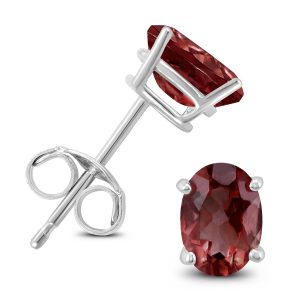 14K White Gold 7x5MM Oval Garnet Earrings- GER59138GT