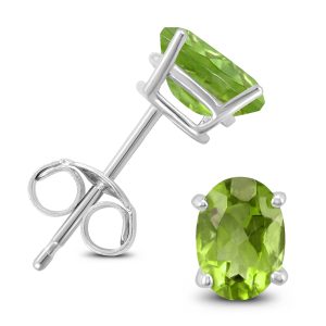 14K White Gold 7x5MM Oval Peridot Earrings- GER59138PD