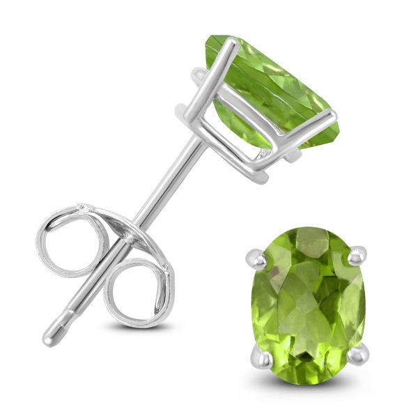 14K White Gold 7x5MM Oval Peridot Earrings- GER59138PD
