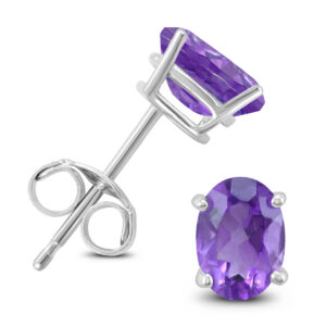 14K White Gold 8x6MM Oval Amethyst Earrings- GER59139AM