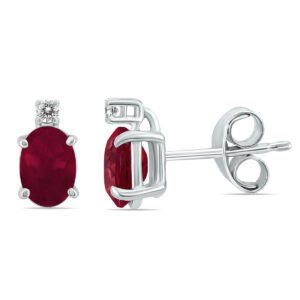 14K White Gold 5x3MM Oval Ruby and Diamond Earrings- GER59140RB