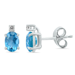 14K White Gold 6x4MM Oval Blue Topaz and Diamond Earrings- GER59141BT