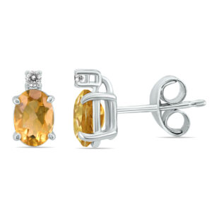 14K White Gold 6x4MM Oval Citrine and Diamond Earrings- GER59141CT