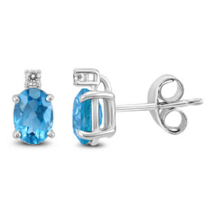 14K White Gold 8x6MM Oval Blue Topaz and Diamond Earrings- GER59143BT