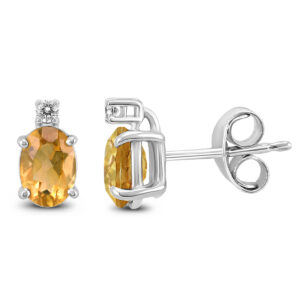 14K White Gold 8x6MM Oval Citrine and Diamond Earrings- GER59143CT