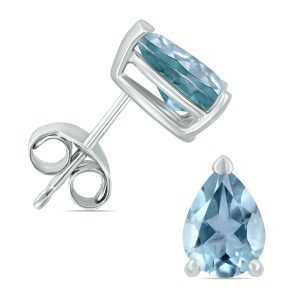 14K White Gold 5x3MM Pear Aquamarine Earrings- GER59160AQ