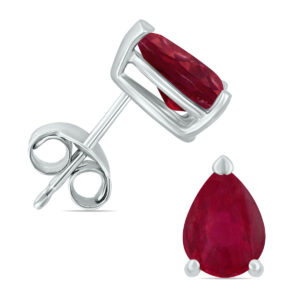 14K White Gold 5x3MM Pear Ruby Earrings- GER59160RB