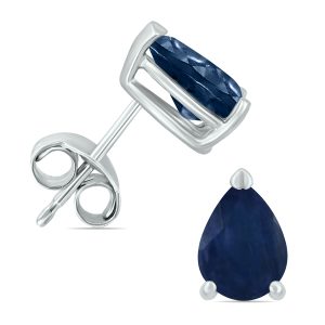 14K White Gold 5x3MM Pear Sapphire Earrings- GER59160SP