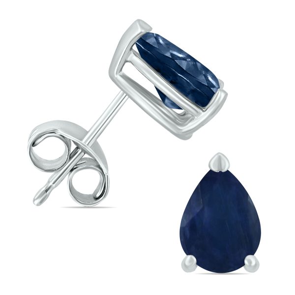 14K White Gold 5x3MM Pear Sapphire Earrings- GER59160SP