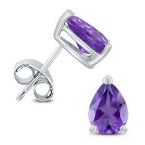 14K White Gold 6x4MM Pear Amethyst Earrings- GER59161AM
