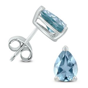 14K White Gold 6x4MM Pear Aquamarine Earrings- GER59161AQ