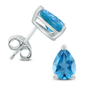 14K White Gold 6x4MM Pear Blue Topaz Earrings- GER59161BT