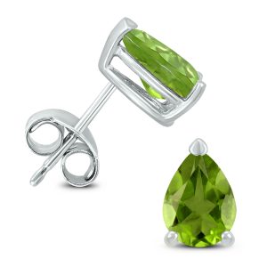 14K White Gold 6x4MM Pear Peridot Earrings- GER59161PD