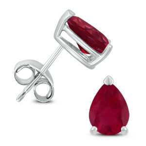 14K White Gold 6x4MM Pear Ruby Earrings- GER59161RB