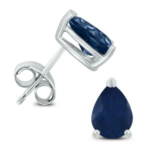 14K White Gold 6x4MM Pear Sapphire Earrings- GER59161SP