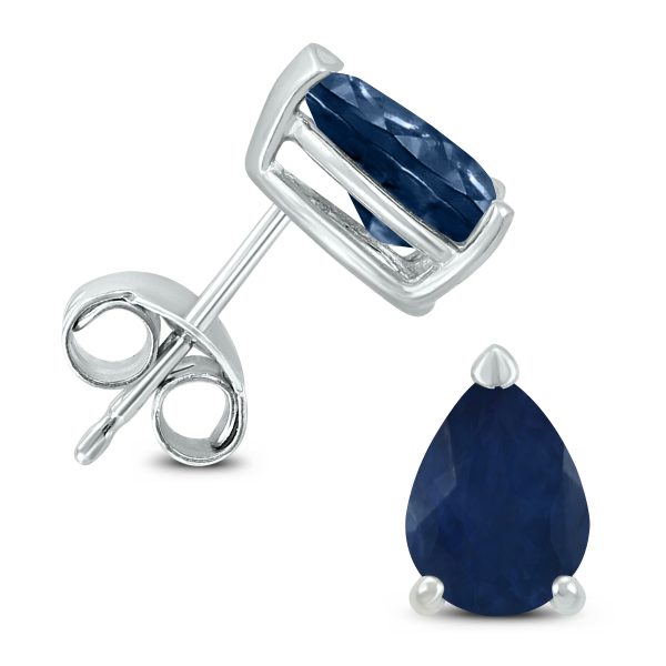 14K White Gold 6x4MM Pear Sapphire Earrings- GER59161SP