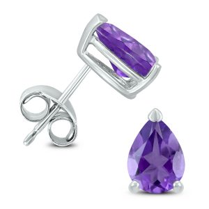 14K White Gold 7x5MM Pear Amethyst Earrings- GER59162AM