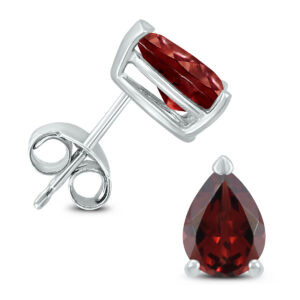14K White Gold 7x5MM Pear Garnet Earrings- GER59162GT