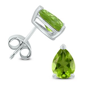 14K White Gold 7x5MM Pear Peridot Earrings- GER59162PD