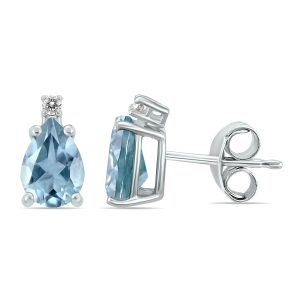 14K White Gold 5x3MM Pear Aquamarine and Diamond Earrings- GER59164AQ