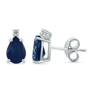 14K White Gold 5x3MM Pear Sapphire and Diamond Earrings- GER59164SP