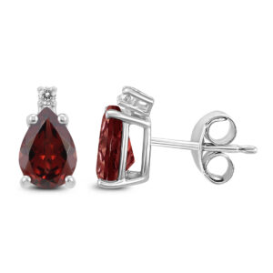 14K White Gold 6x4MM Pear Garnet and Diamond Earrings- GER59165GT