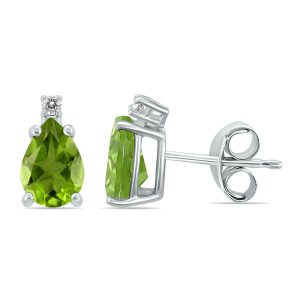 14K White Gold 6x4MM Pear Peridot and Diamond Earrings- GER59165PD