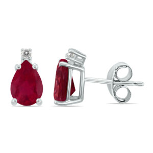 14K White Gold 6x4MM Pear Ruby and Diamond Earrings- GER59165RB