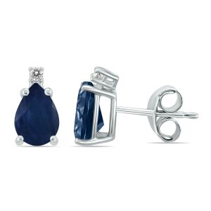 14K White Gold 6x4MM Pear Sapphire and Diamond Earrings- GER59165SP