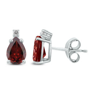 14K White Gold 7x5MM Pear Garnet and Diamond Earrings- GER59166GT