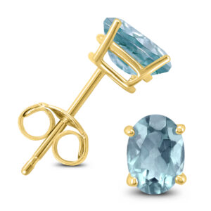 14K Yellow Gold 5x3MM Oval Aquamarine Earrings- GER59183AQ