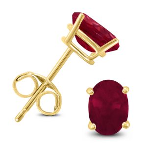 14K Yellow Gold 5x3MM Oval Ruby Earrings- GER59183RB