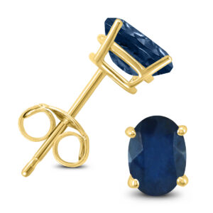 14K Yellow Gold 5x3MM Oval Sapphire Earrings- GER59183SP