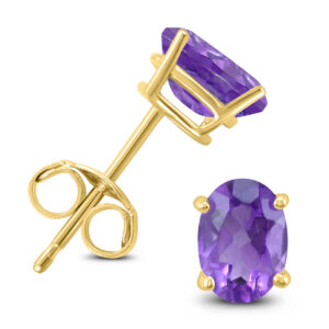 14K Yellow Gold 6x4MM Oval Amethyst Earrings- GER59184AM